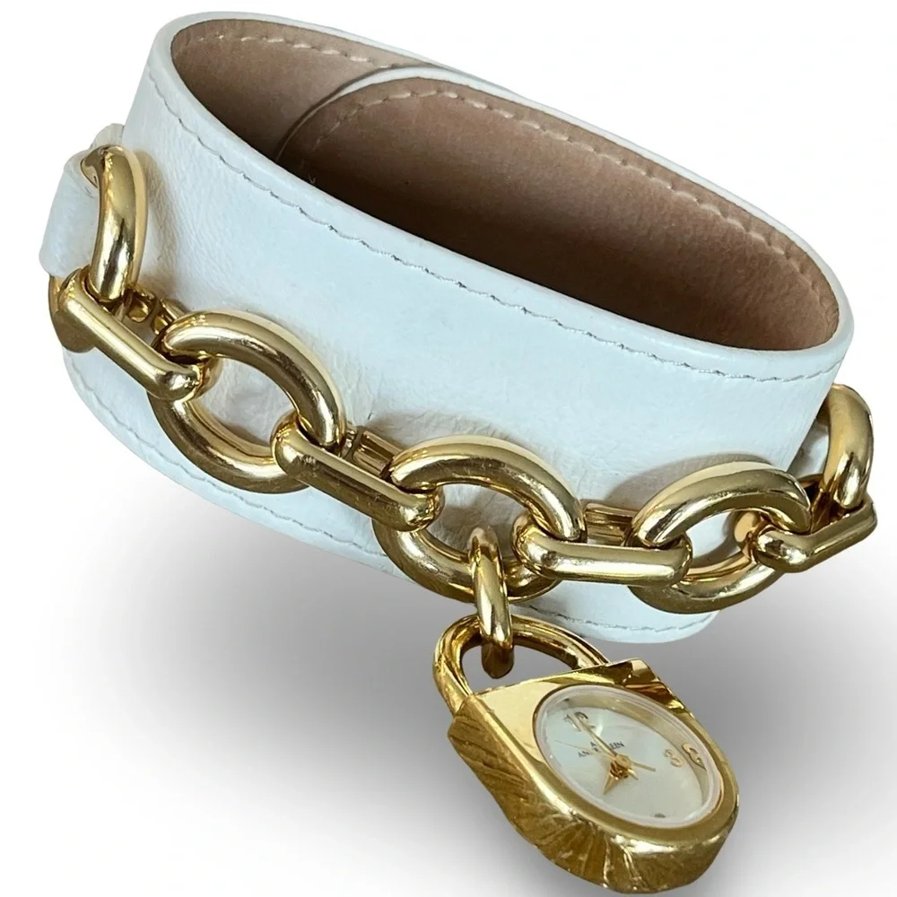 Anne Klein Leather Toggle Cuff Gold Tone Watch